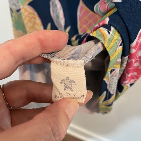 Simply Southern Dress Women Small Navy Blue Pineapple Tunic Stretch Preppy Beach - Picture 10 of 11